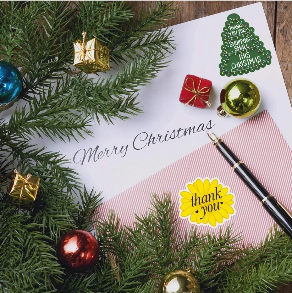 50 Ct  lg. Christmas Tree Thank You Sticker - Picture 6 of 8